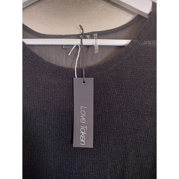 Love Token Blouse Women XS Black Sheer 3/4 Sleeve Light Hi Lo Hem Round Neck NWT - Picture 4 of 7